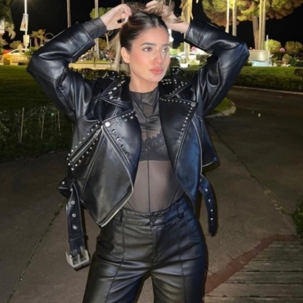 BLOGGERS FAV ZARA STUDDED FAUX LEATHER JACKET